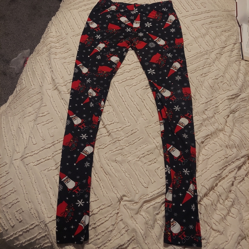 Kids Holiday Snow Santa Christmas Print Leggings Small Festive Holiday